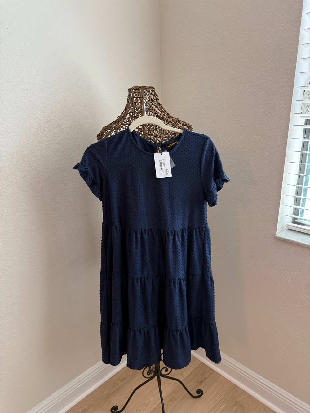 Sugar lips  Navy Tiered Short Sleeve Dress